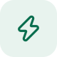 A lightning bolt drawn in green line art on a pale green rounded tile