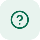 A speech bubble with a question mark drawn in green line art on a pale green rounded tile