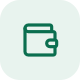 A wallet drawn in green line art on a pale green rounded tile